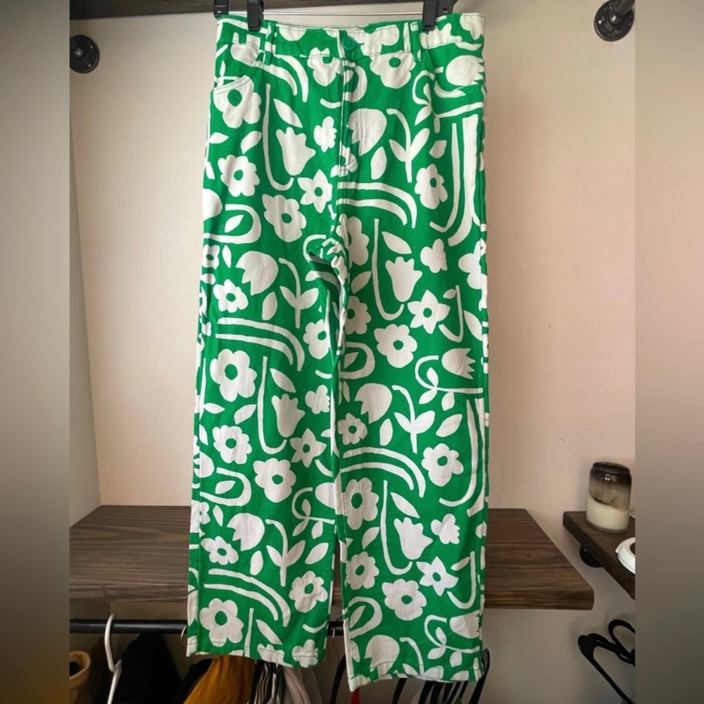 Green Floral Statement Pants